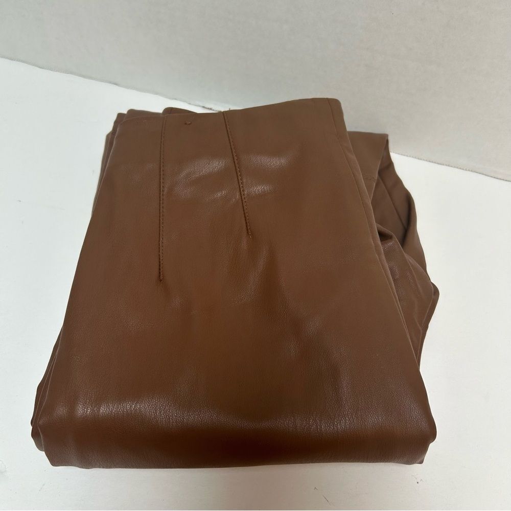 Zara Camel Brown Pleather Faux Leather Polyester Pants Elastic Waist size‎ XS